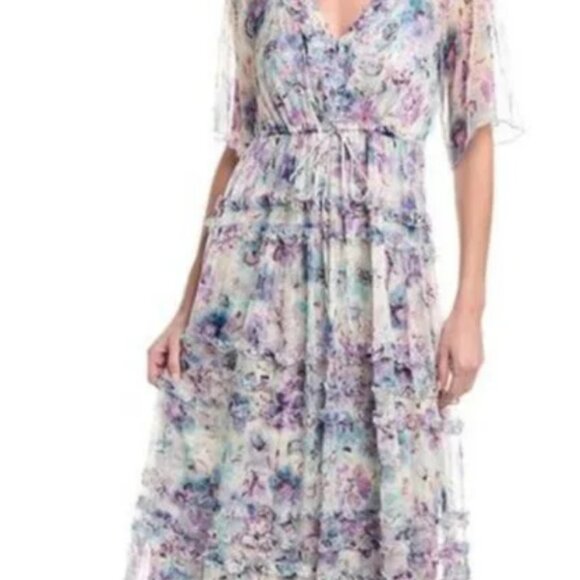 Johnny Was 1X Glinda 100% Silk Long Maxi Dress Floral Ruffle Tiered Msrp $480 - Picture 9 of 14
